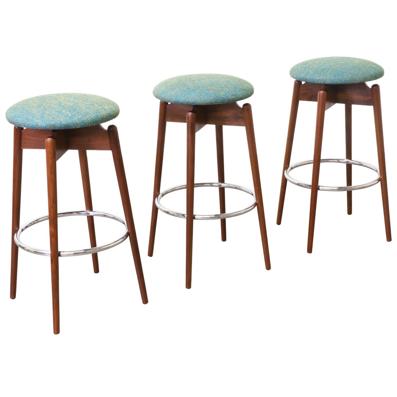 Mid-Century Modern Walnut Sculpted Bar Stools