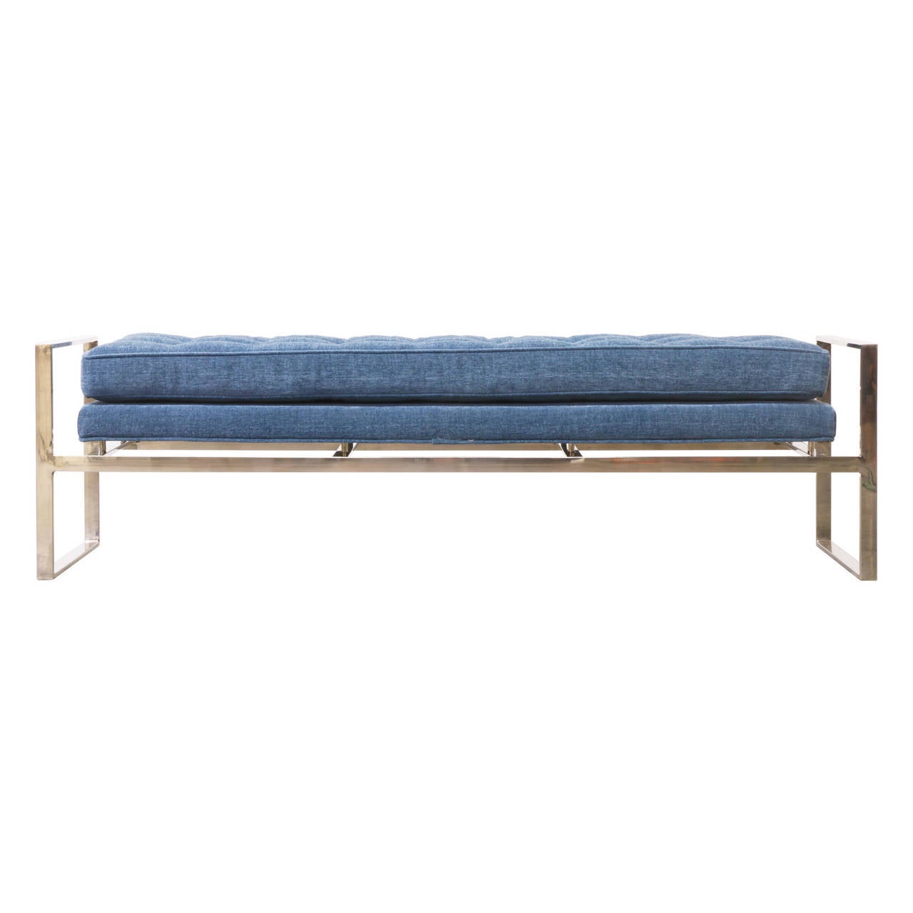 Midcentury Floating Chrome Tufted Bench