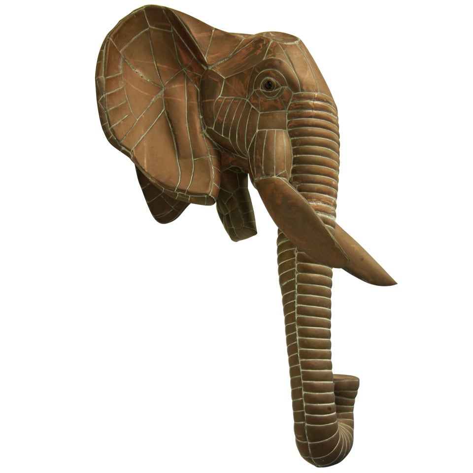 Monumental Copper Elephant Head Sculptures by Sergio Bustamante