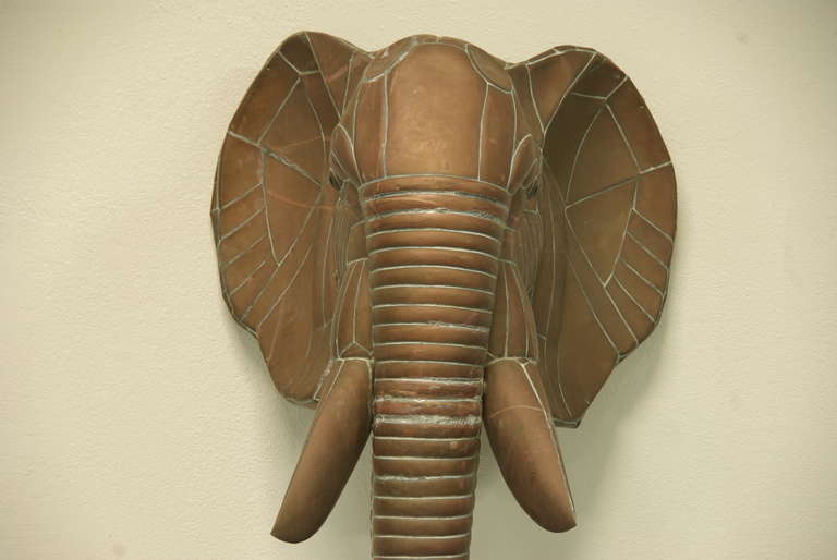Monumental Copper Elephant Head Sculptures by Sergio Bustamante In Excellent Condition In Los Angeles, CA