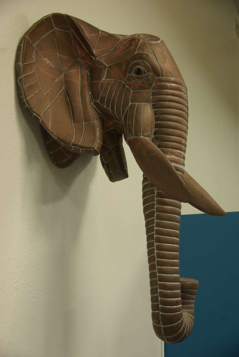 Mid-Century Modern Monumental Copper Elephant Head Sculptures by Sergio Bustamante