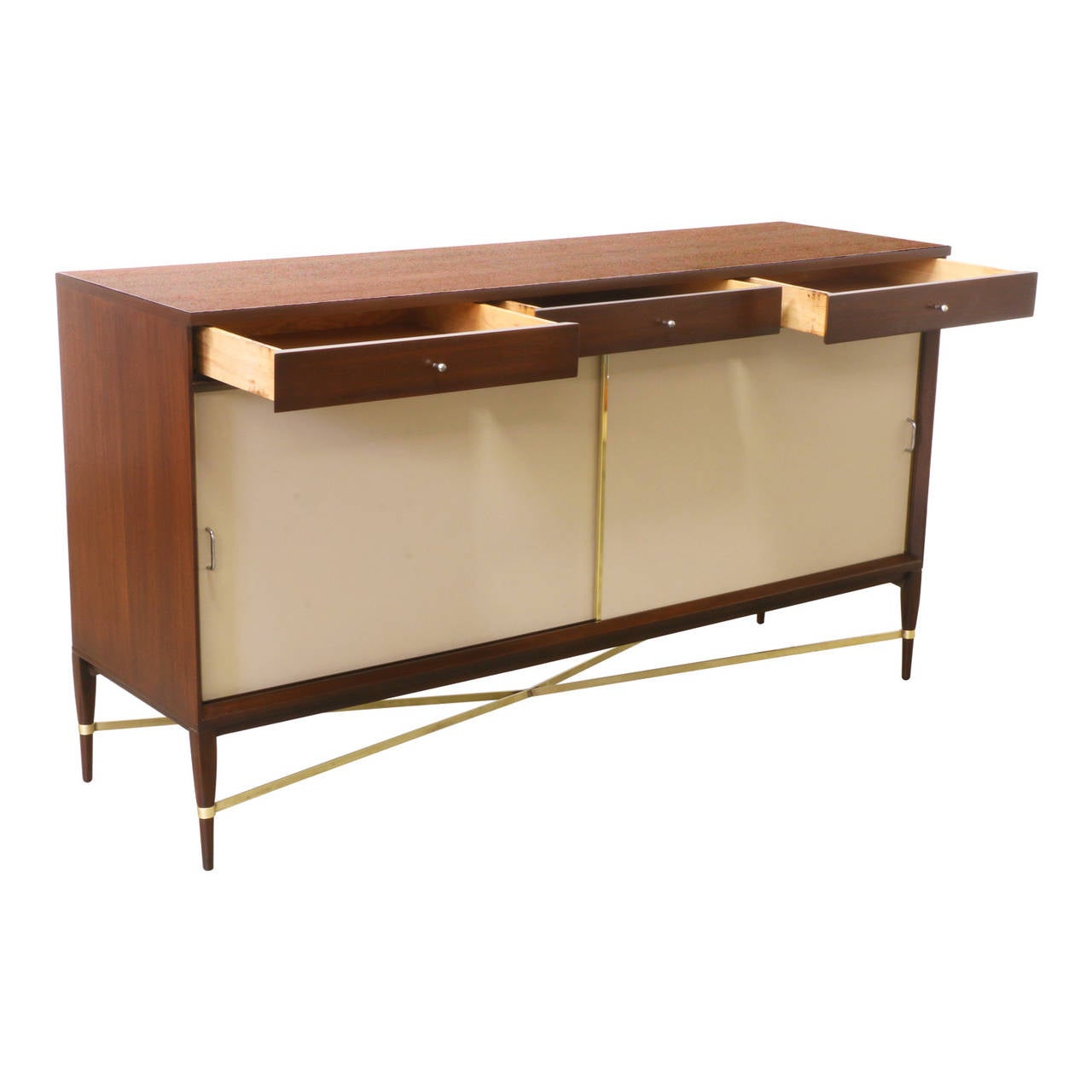 Mid-Century Modern Paul McCobb Brass and Leather Credenza for Calvin Group