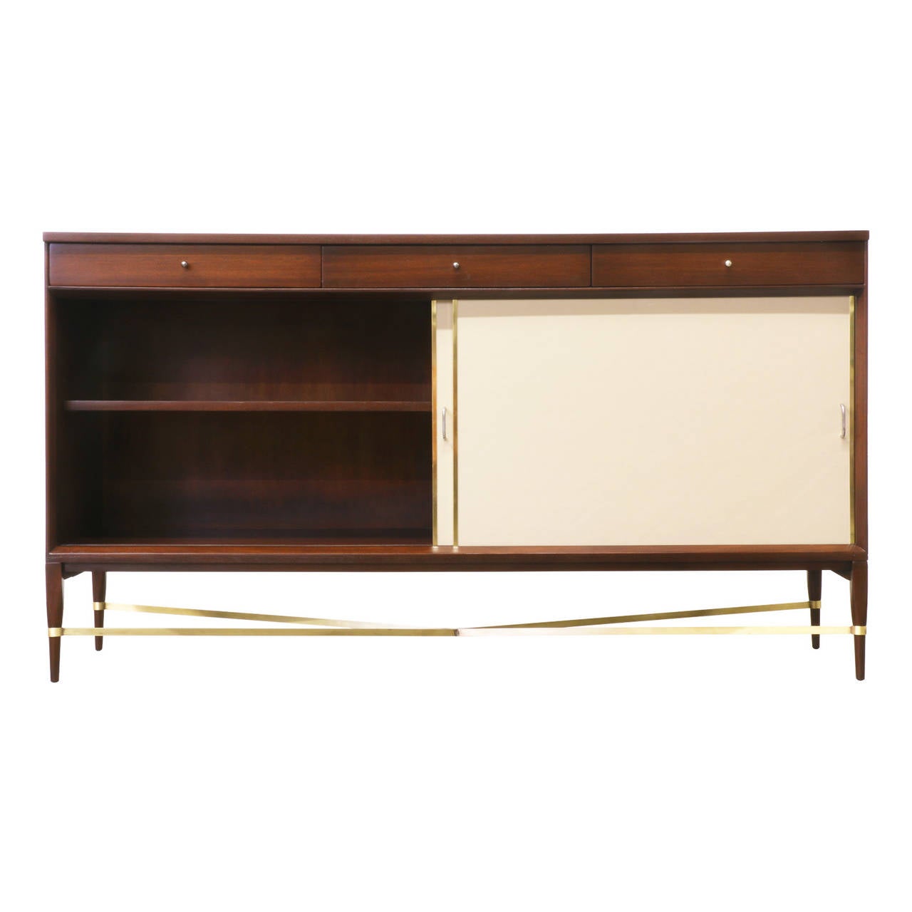 American Paul McCobb Brass and Leather Credenza for Calvin Group