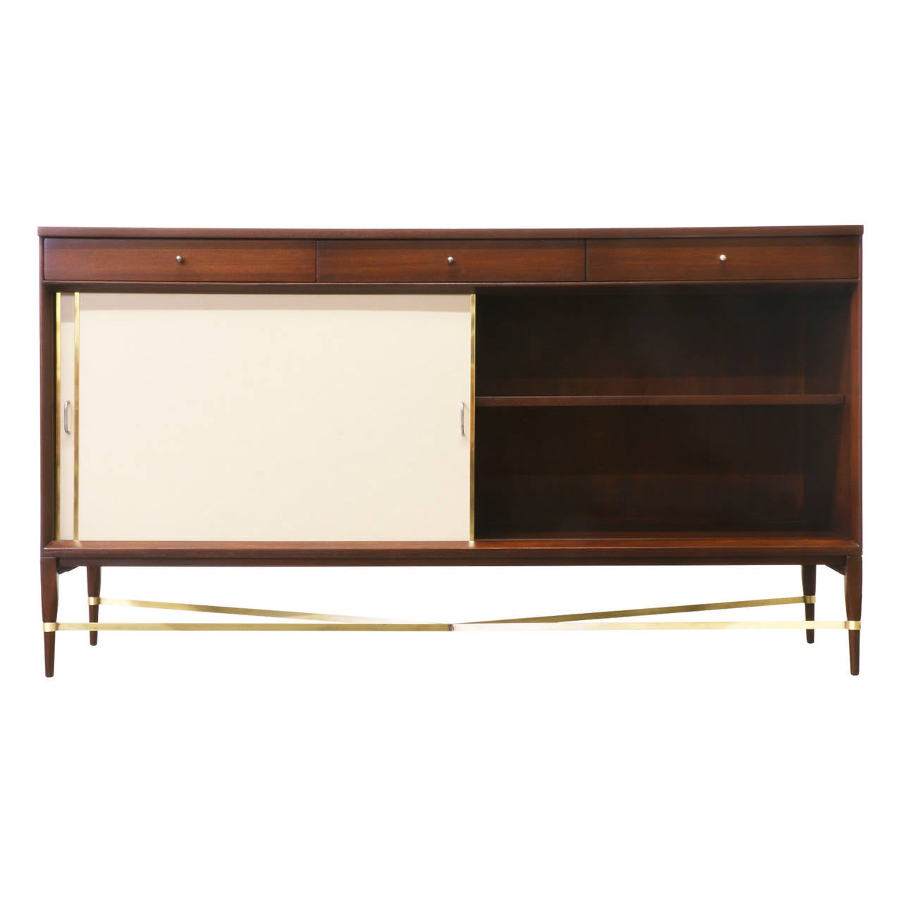 Paul McCobb Brass and Leather Credenza for Calvin Group In Excellent Condition In Los Angeles, CA