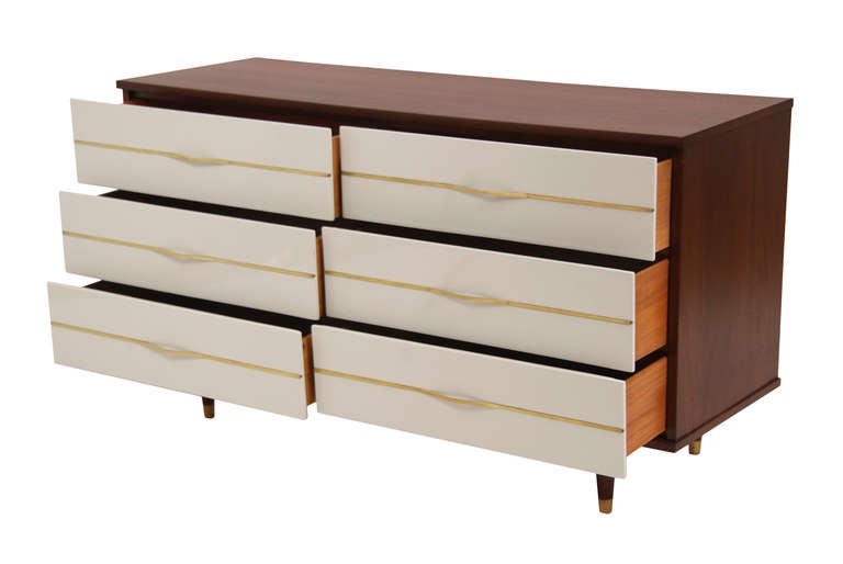 Mid Century Modern Two Tone Lacquered Dresser In Excellent Condition In Los Angeles, CA