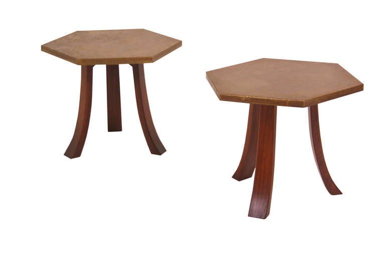 American Hexagonal Copper Top Side Tables by Harvey Probber