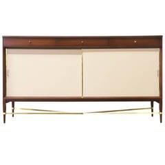 Paul McCobb Brass and Leather Credenza for Calvin Group