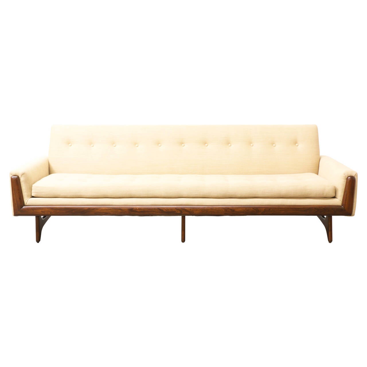 Designer: Adrian Pearsall
Manufacturer: Craft Associates
Period/Style: Mid Century Modern
Country: United States
Date: 1960’s

Dimensions: 28.75″H x 93.5″L x 31.5″W
Seat Height 17.25″
Materials: Walnut
Condition: Excellent – Newly