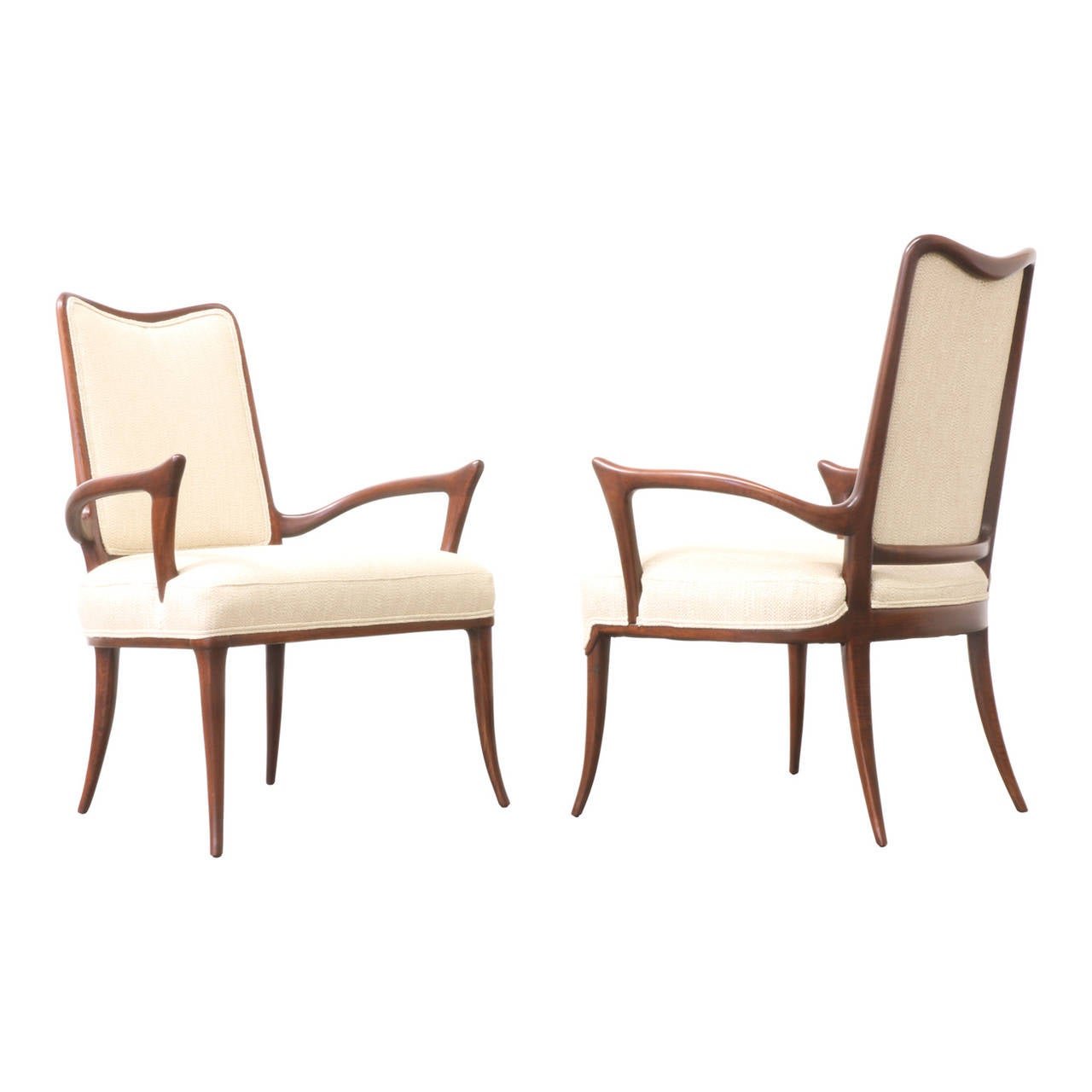 American Midcentury Sculpted Walnut Armchairs