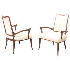 Midcentury Sculpted Walnut Armchairs
