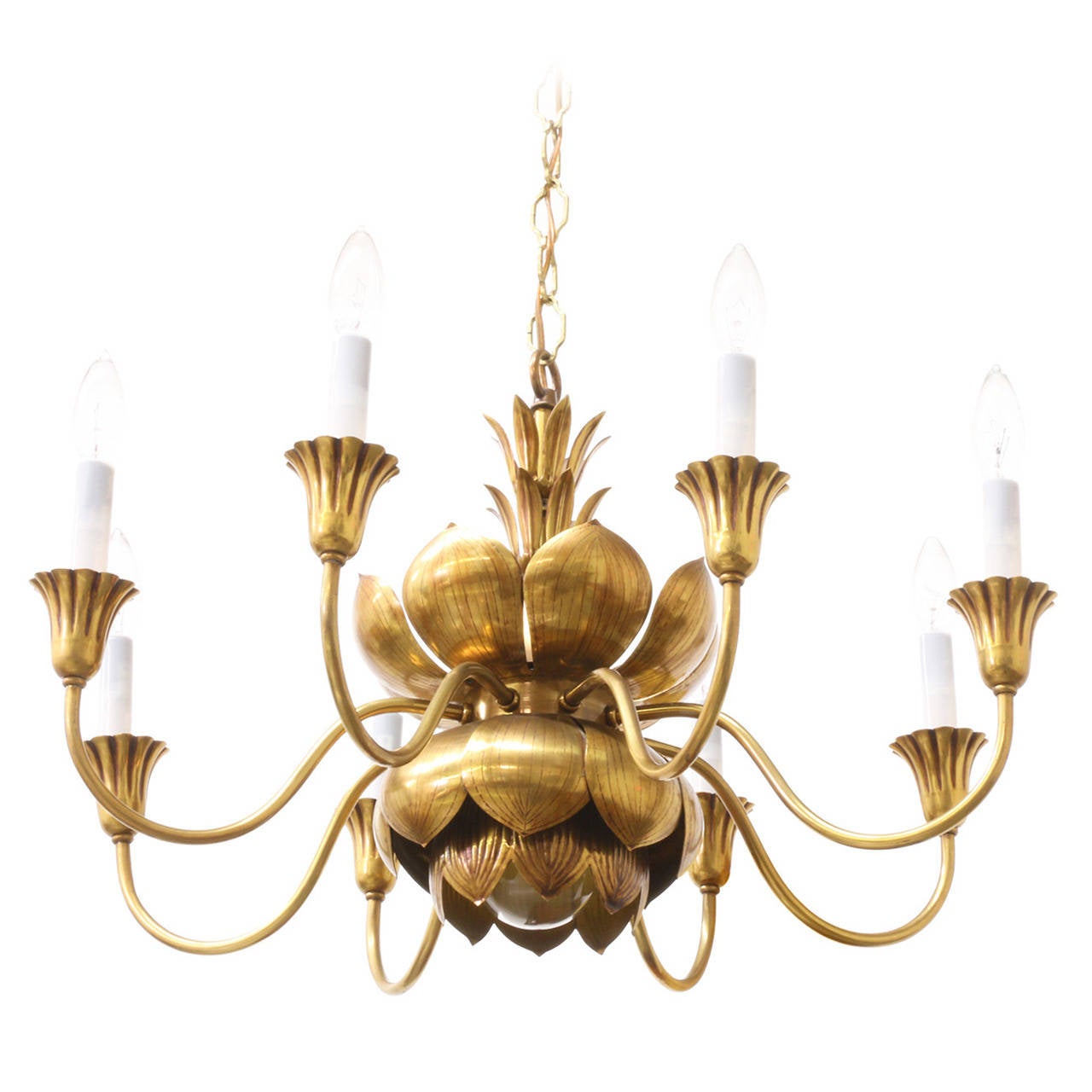 Vintage Brass Lotus Chandelier by Feldman at 1stDibs