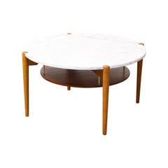 Danish Modern Teak & Marble Top Coffee Table