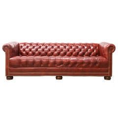 Vintage Red Leather Chesterfield Sofa