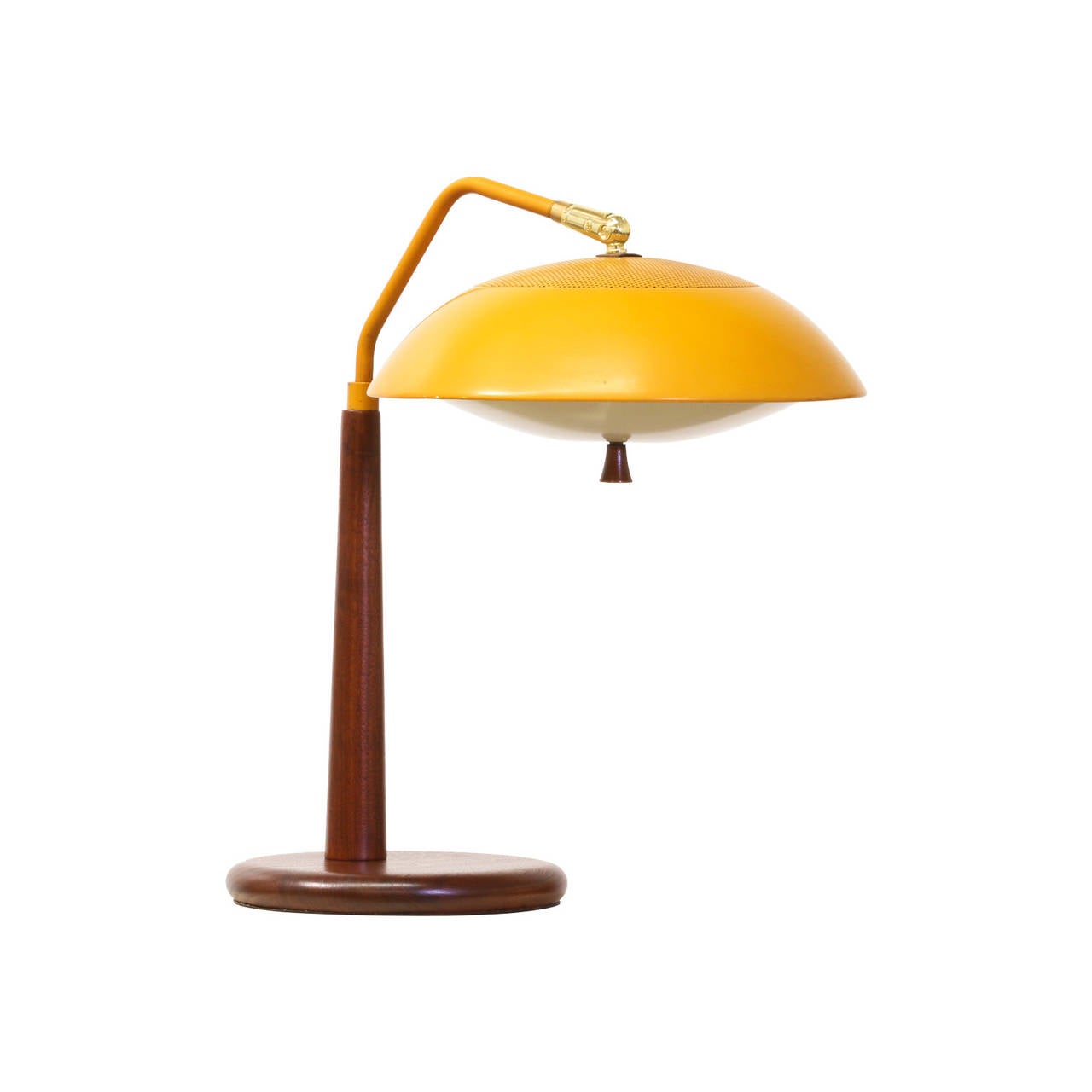 Designer: Gerald Thurston
Manufacturer: Lightolier
Period/Style: Mid Century Modern
Country: United States
Date: 1960’s

Dimensions: 19.5″H x 9″W
Materials: Enameled Aluminum, Brass, Walnut
Condition: Excellent – Shows nice patina
Number of
