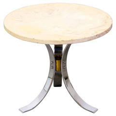 Vintage Tri-Leg Chrome Side Table with Marble Top