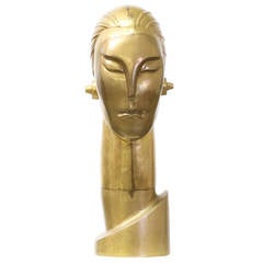 Vintage Modernist Brancusi Style Brass Head Sculpture