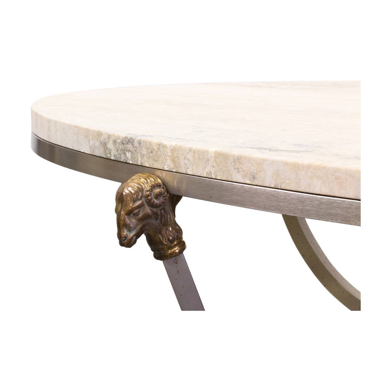 Italian Ram's Head and Hoof Foot Coffee Table with Travertine Top In Excellent Condition In Los Angeles, CA