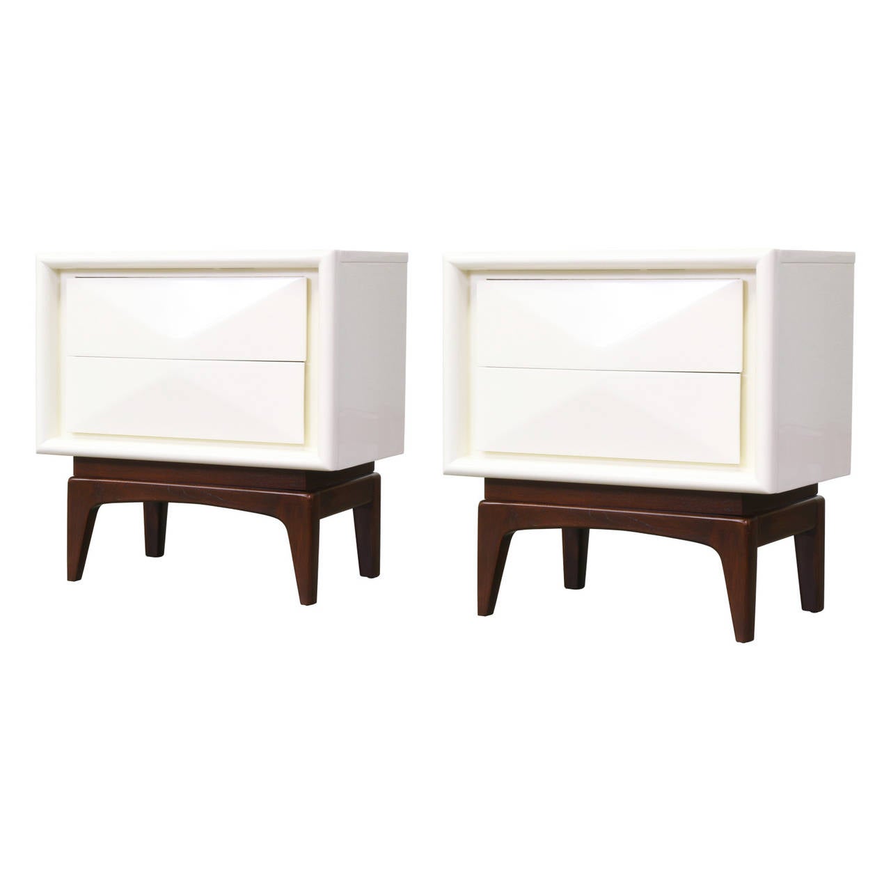 Mid Century Diamond Front Lacquered Night Stands