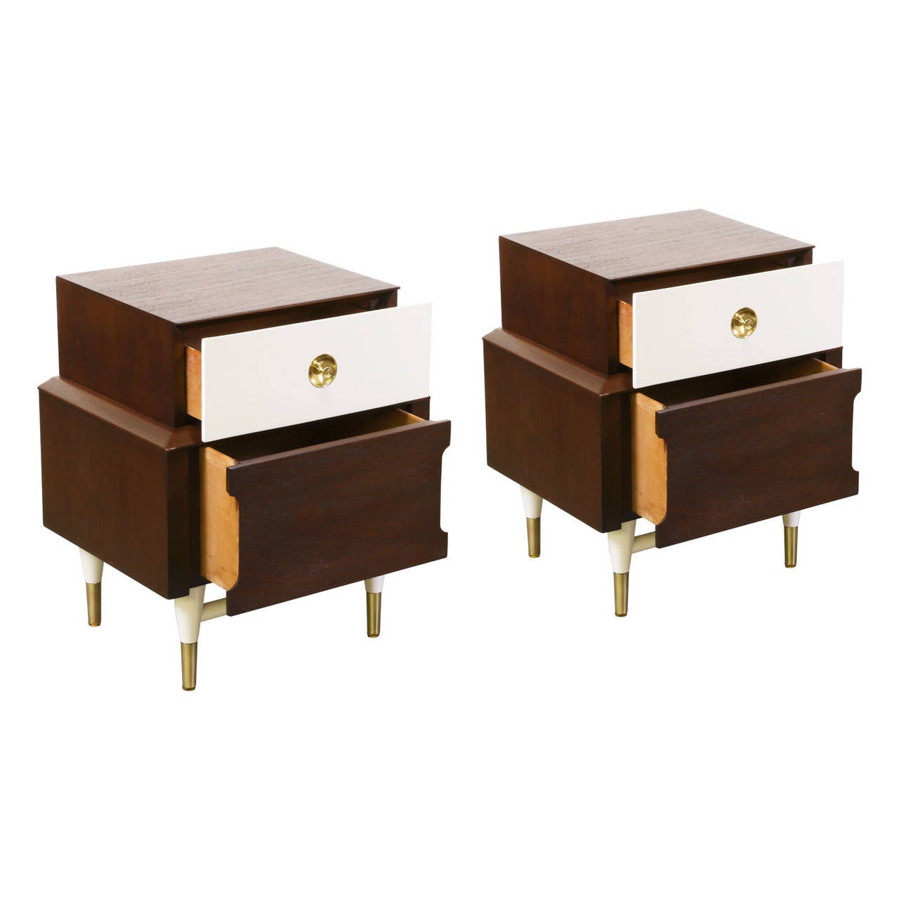 Mid Century Two-Tone Lacquered and Walnut Night Stands