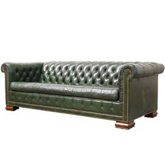 Retro Green Leather Chesterfield Sofa Bed