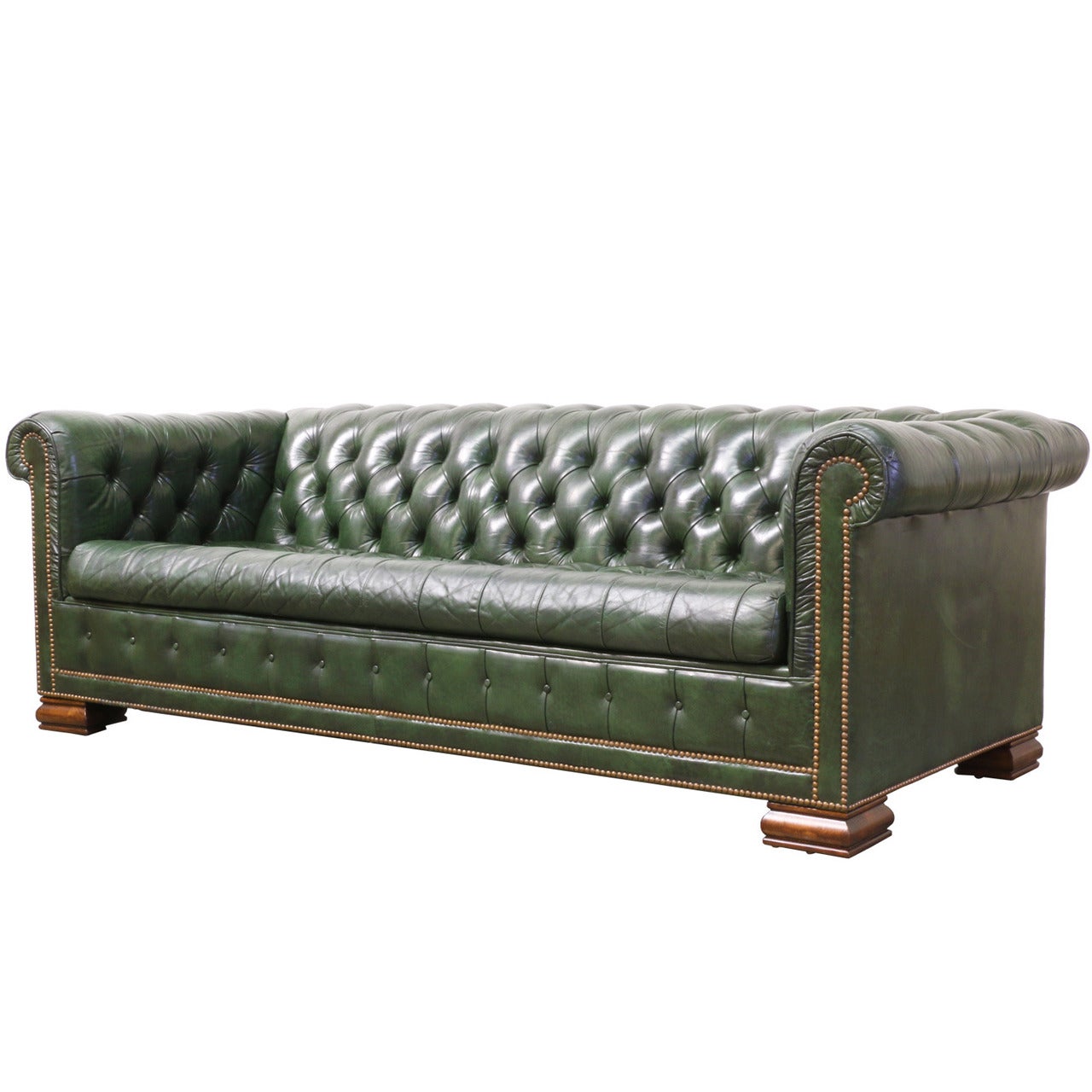 Vintage Green Leather Chesterfield Sofa Bed