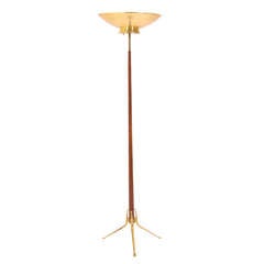 Lightolier Walnut & Brass Tripod Floor Lamp by Gerald Thurston