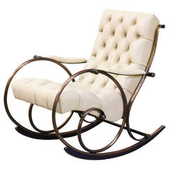 Lee L. Woodard Tufted Leather and Brass Rocking Chair