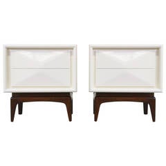 Mid Century Diamond Front Lacquered Night Stands