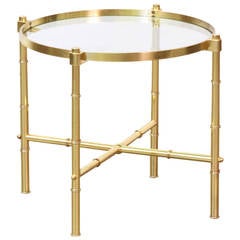 Italian Brass Faux Bamboo Side Table with Glass Top