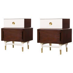 Vintage Mid Century Two-Tone Lacquered and Walnut Night Stands