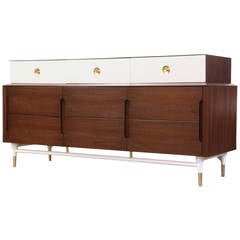 Vintage Mid Century Two-Tone Lacquered and Walnut Dresser