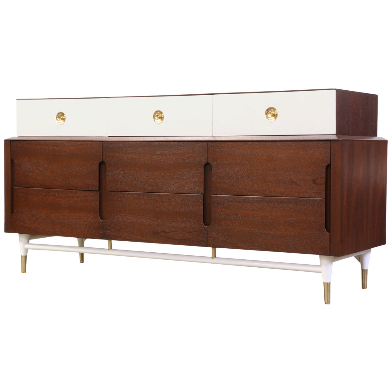 Mid Century Two-Tone Lacquered and Walnut Dresser