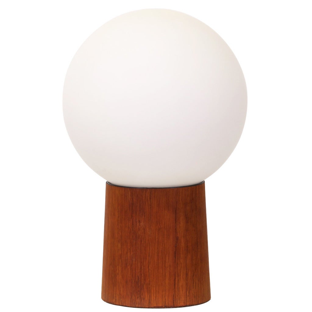 Midcentury Teak and Frosted Glass “Orb” Table Lamp by Laurel