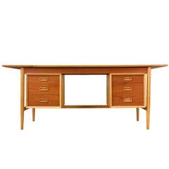 Danish Modern Teak and Oak Executive Desk with Drop Leaf