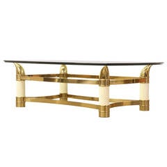 Vintage Italian Brass Horn Coffee Table with Glass Top