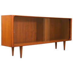 Danish Modern Teak Bookcase with Glass Doors