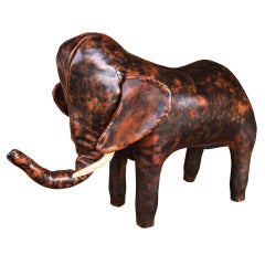 Vintage Leather Elephant Stool by Abercrombie