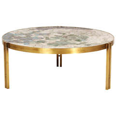 Bronze and Tile Three Leg Coffee Table