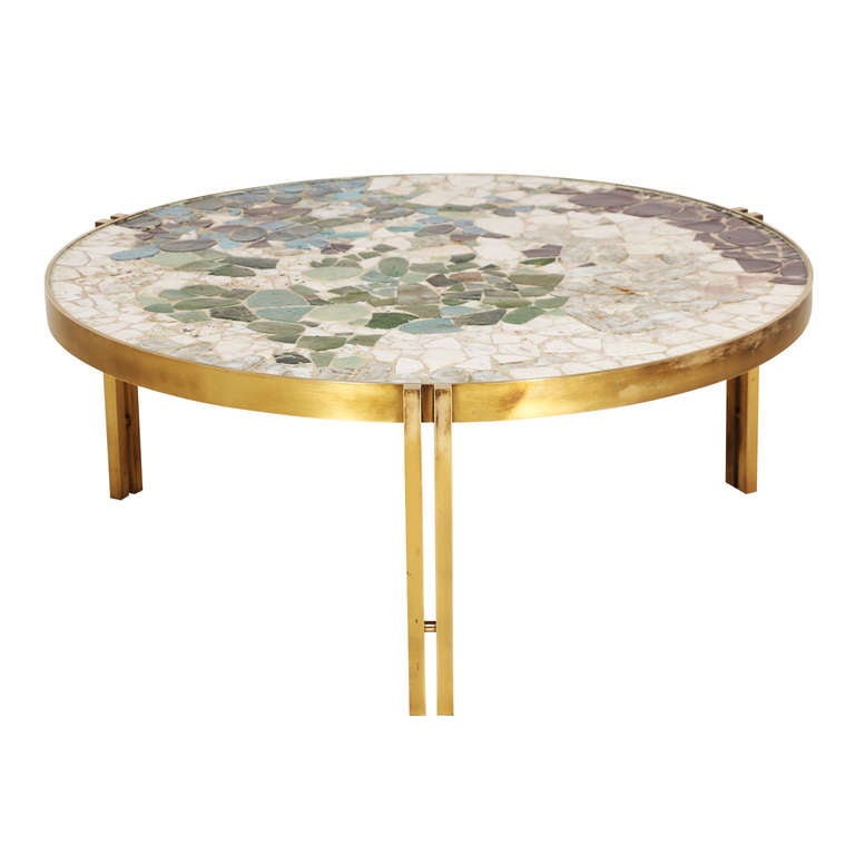 Bronze and Tile Three Leg Coffee Table at 1stdibs