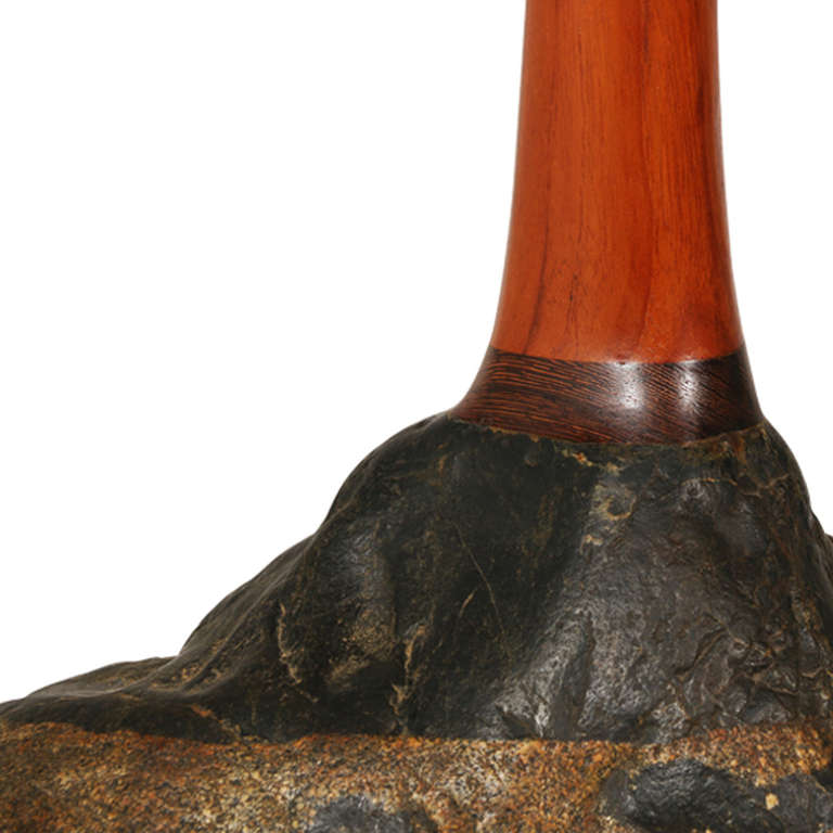 Vintage Teak and Stone Table Lamp