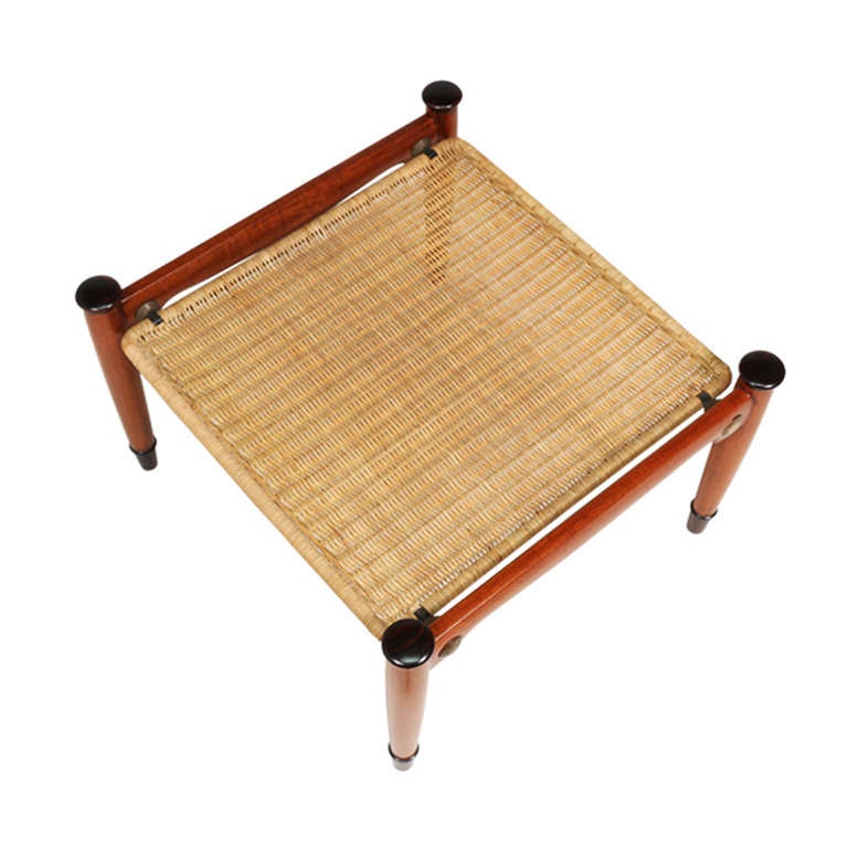 Frank Kyle Leather and Rosewood Mexican Stool In Excellent Condition In Los Angeles, CA