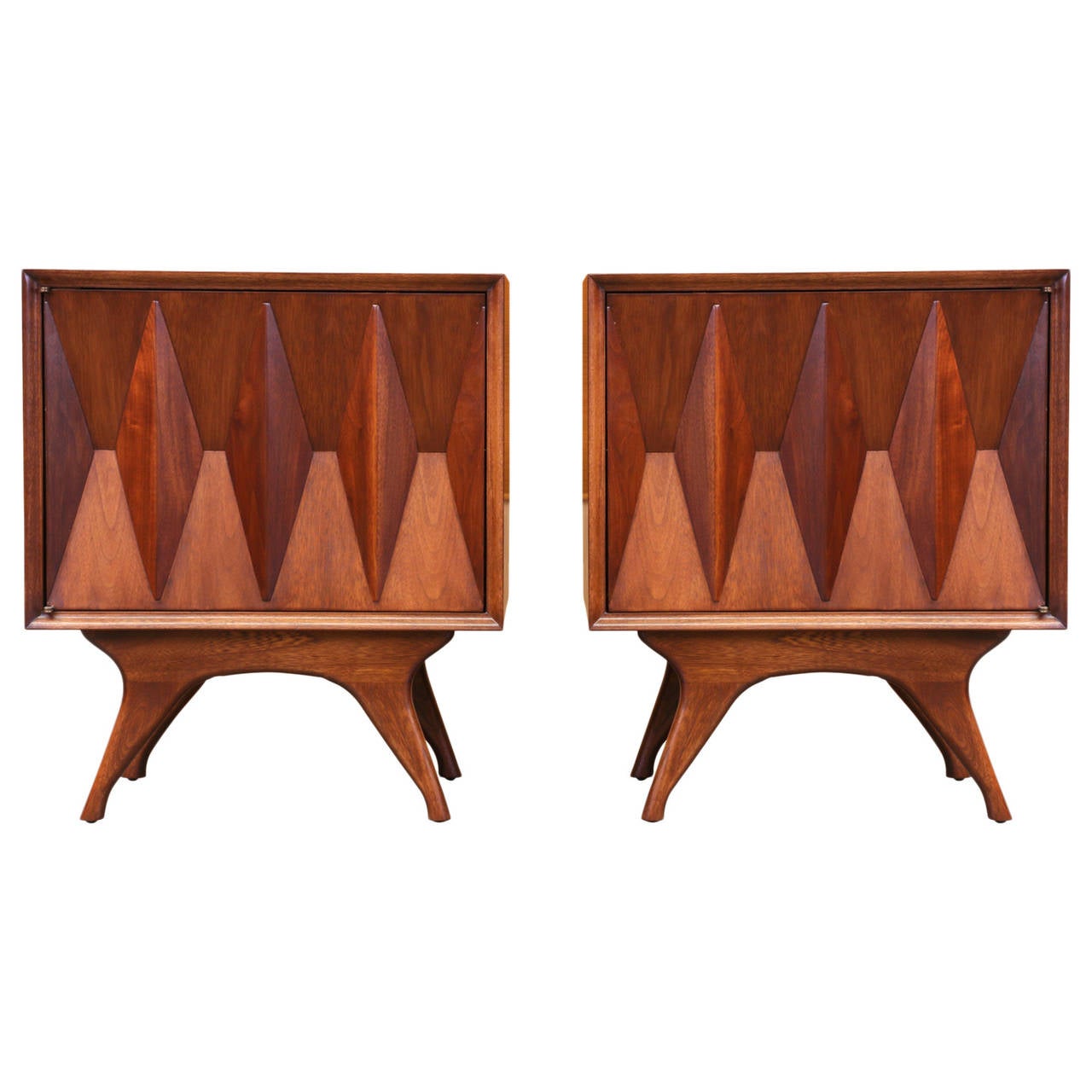 Diamond Front Walnut Night Stands at 1stDibs