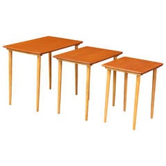 Danish Modern Teak and Oak Nesting Tables