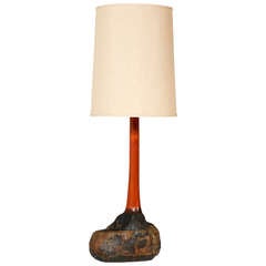 Vintage Teak and Stone Table Lamp
