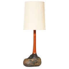 Vintage Teak and Stone Table Lamp