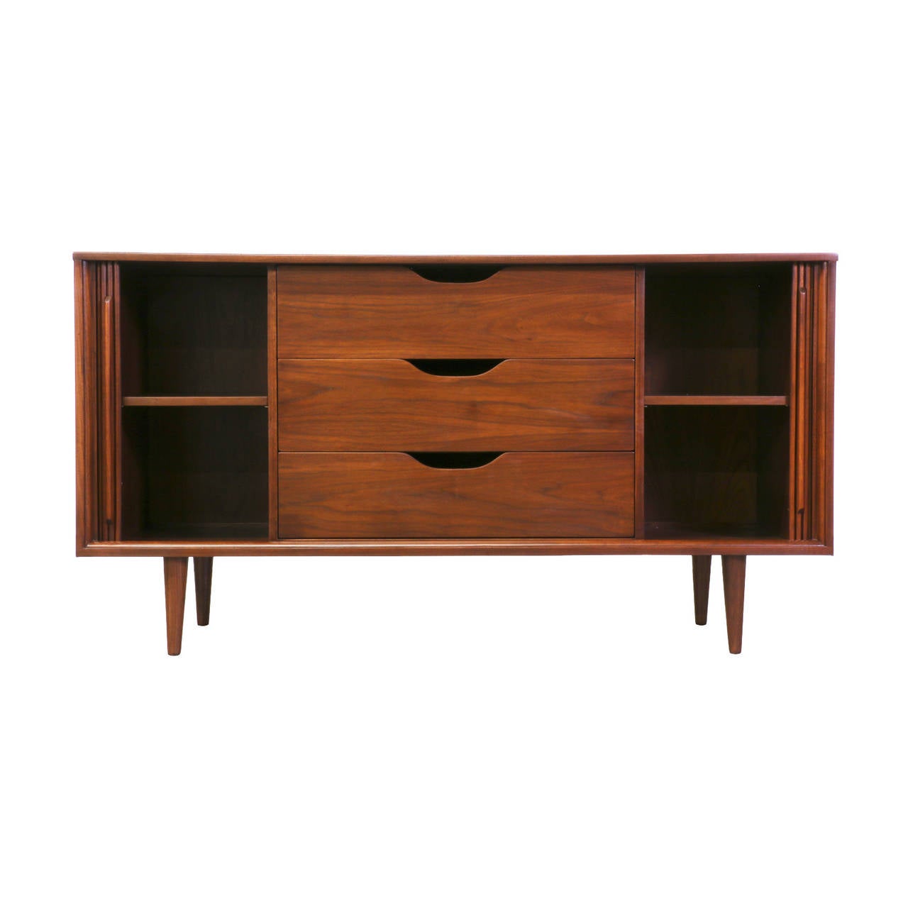 Designer: Unknown
Manufacturer: Unknown
Period/Style: Mid Century Modern
Country: United States
Date: 1950’s

Dimensions: 32″H x 54.75″L x 18″W
Materials: Walnut
Condition: Excellent – Newly Refinished
Number of Items: 1
ID Number: