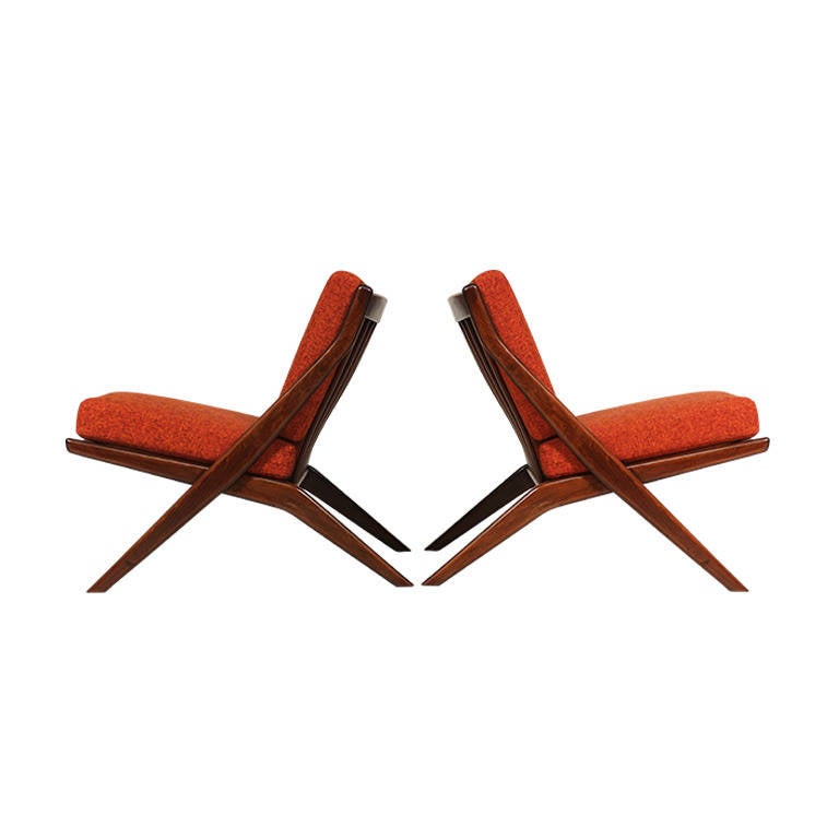 Mid-Century Modern Folke Ohlsson Scissor Lounge Chairs for Dux