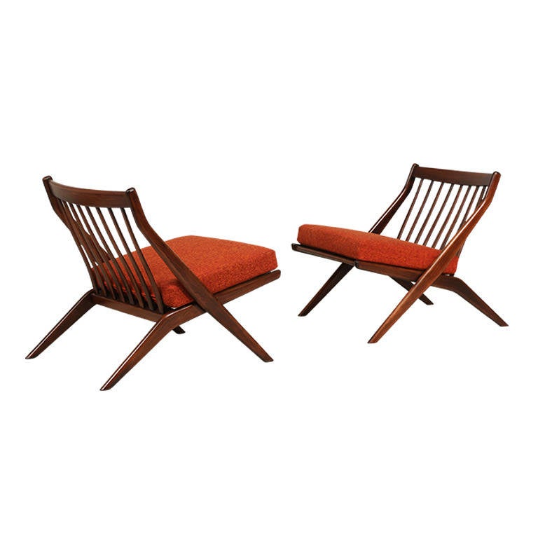 Folke Ohlsson Scissor Lounge Chairs for Dux In Excellent Condition In Los Angeles, CA
