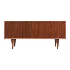 Midcentury Low Profile Walnut Tambour Door Credenza