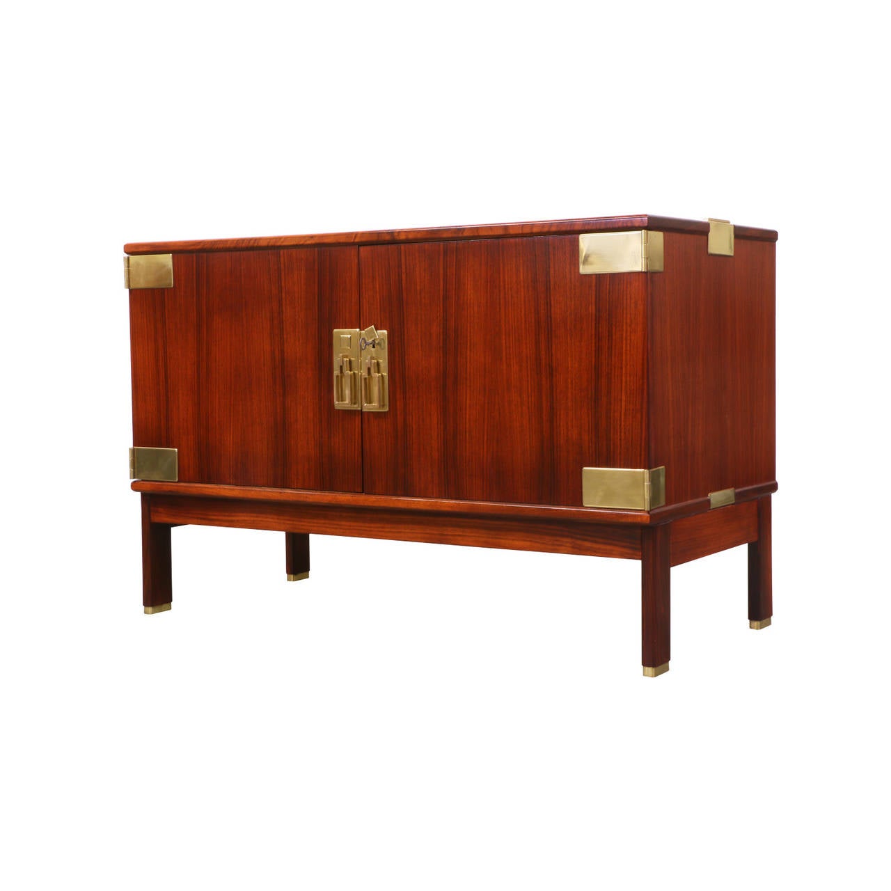 Danish Modern Rosewood Credenza with Brass Accents In Excellent Condition In Los Angeles, CA